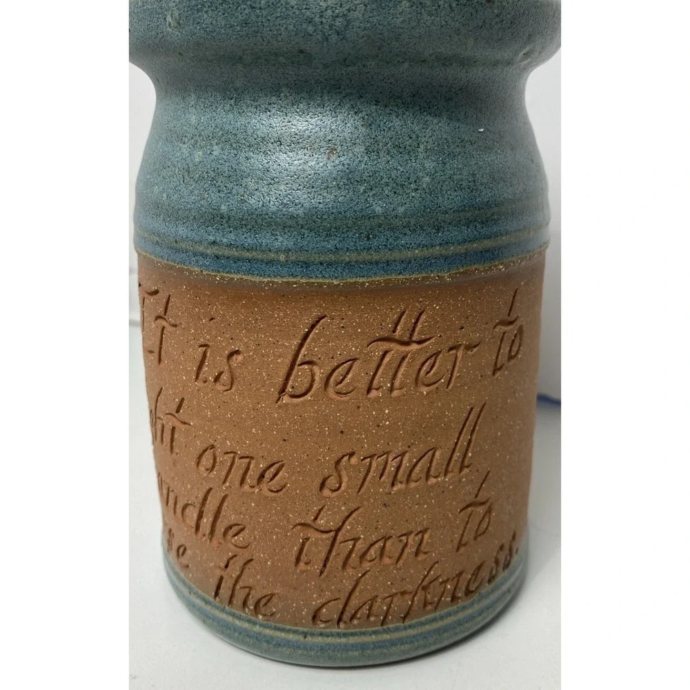 Handmade Stoneware Quote Jar Candle Storm Design Made in USA 6.5x4 Stamped